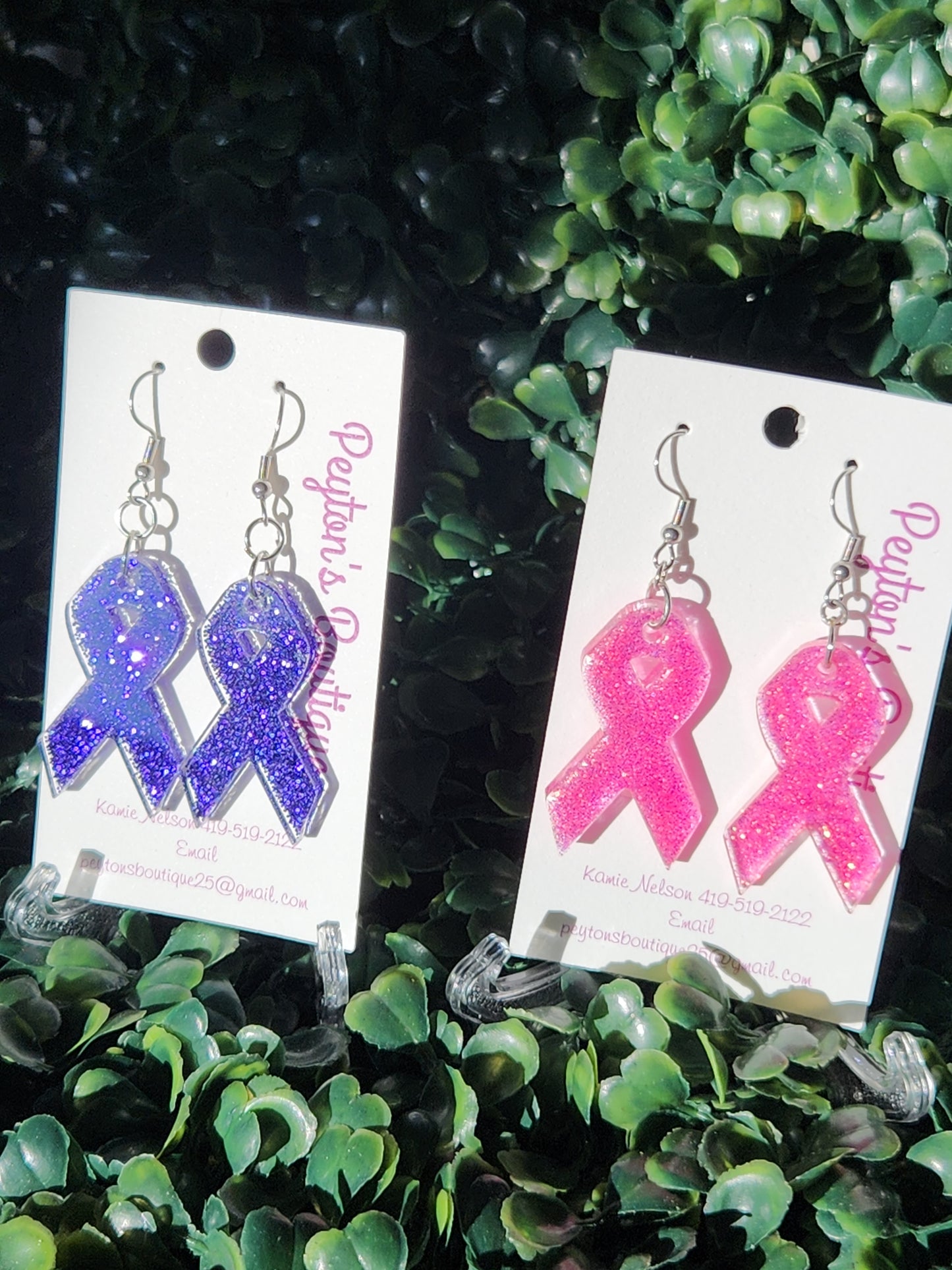 Acrylic Earrings Awareness Ribbon